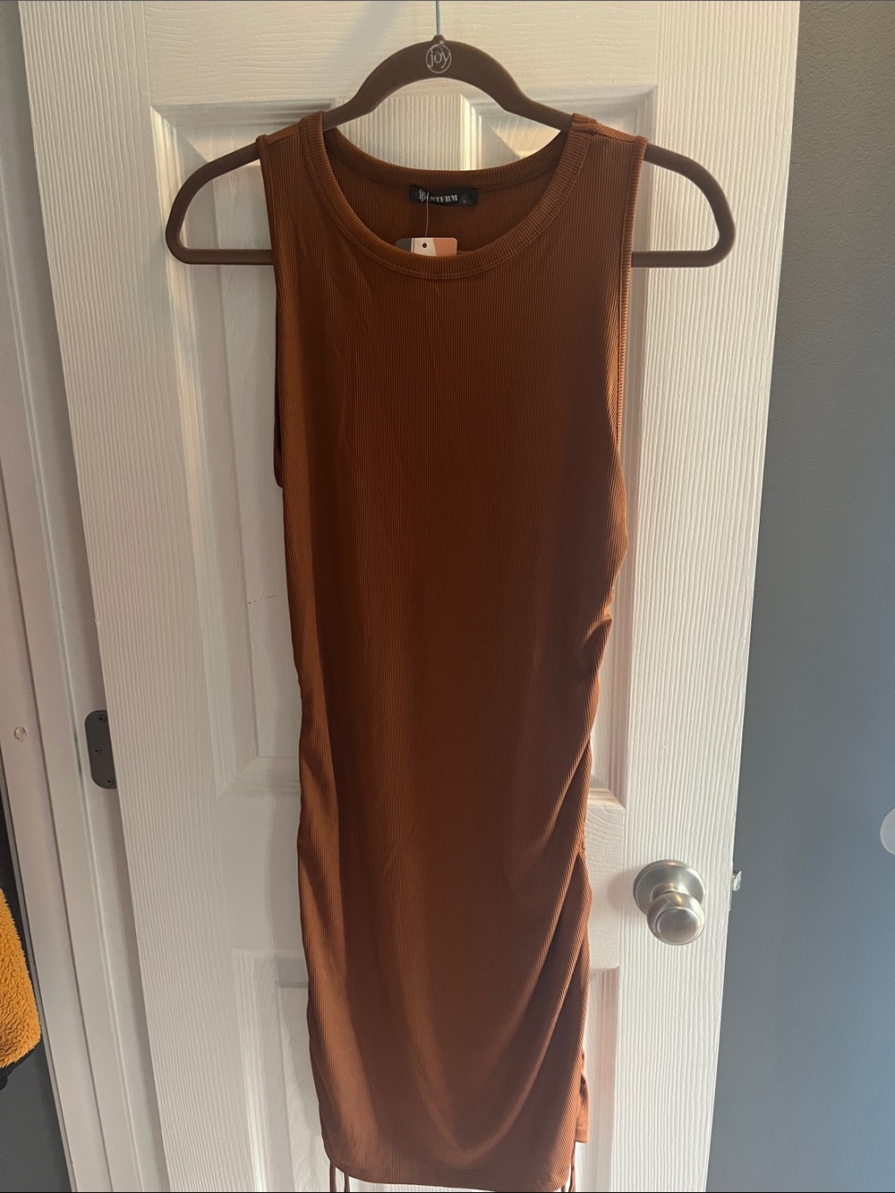 Sleeveless Ribbed Tank Dress - Brown